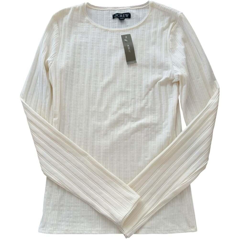 J.Crew Ivory Ribbed Pointelle Long Sleeve Top Size M